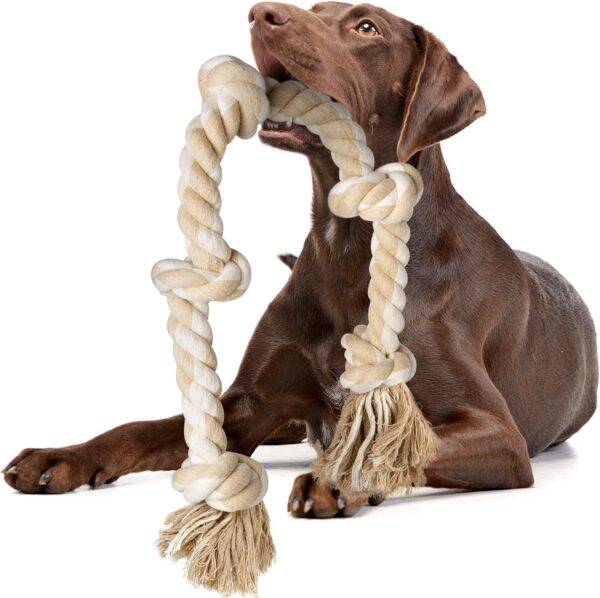 Fida Dog Rope Toys for Large/Medium Aggressive Chewers, Tough Chew Toy, 90cm 5 Knots Indestructible Natural Cotton Tug of War Dog Pull Rope Teeth Cleaning