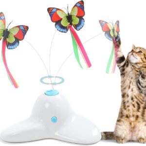 Suhaco Cat Toys Interactive Butterfly Kitten Toy for Indoor Cats Electric Rotating Teaser Butterfly Automatic Self Playing Fun Cat Toy for Boredom (White)