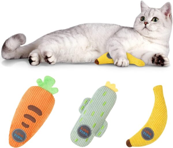 FURJOY Cat Catnip Toys, 3 Pack Plush Interactive Cat Toy, Corduroy Cat Chew Toy Bite Resistant Catnip Filled Kitten Toy for Teeth Cleaning Playing Chewing