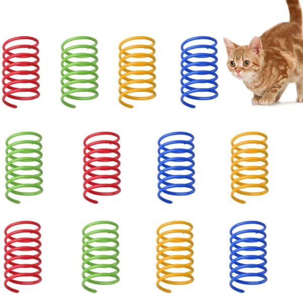 12 pcs Colorful Spring Cat Toys, Cat Spring Toy Spring Toys for Cats BPA Free Plastic Interactive Toys to Kill Time and Keep Fit for Swatting, Biting, Hunting Active Healthy Play Kitten Toys