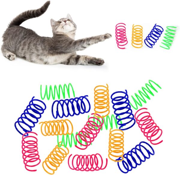 16 PCS Colorful Spring Cat Toys Interactive Kitten Toys for Boredom Durable Soft Plastic Cat Spring Toy for Swatting, Biting, Hunting Kitty Toy