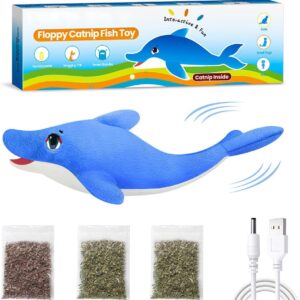 Floppy Fish Cat Catnip Toys, Flapping Interactive Electric Kitten Toy for Indoor Cats Chew, Moving Fish Kicker Toy Realistic with USB Charger, Simulation Automatically Wagging Tail (Dolphin)1