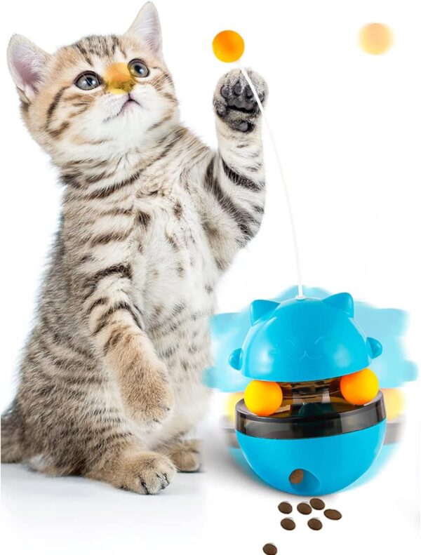 Tumbler Cat Teaser Toys, Interactive Cat Toy Kitten Toys For Indoor Cats Puzzle Snack Feeder With Double Interactive Balls And Detachable Teasing Wand Cat More Fun For Indoor Cats