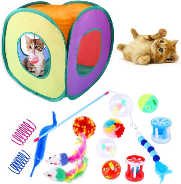 YAGE Cat Toys Set 22 Pack Kitten Toys -Cat Toys Interactive for Indoor Cats Feathers Wand tent Tunnel Interactive Kitty and Cats Toys