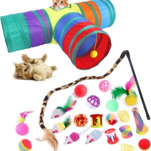 SUOXU Cat Toys 22 Pcs Interactive Cat Toys Kitten Toys -Cat Tunnel Toys Set for Indoor Cats Kitten Christmas Toy (style 1)