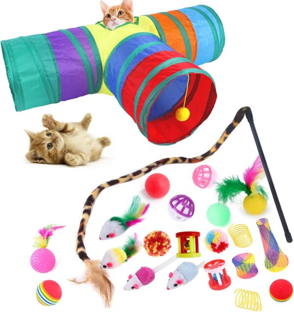 SUOXU Cat Toys 22 Pcs Interactive Cat Toys Kitten Toys -Cat Tunnel Toys Set for Indoor Cats Kitten Christmas Toy (style 1)