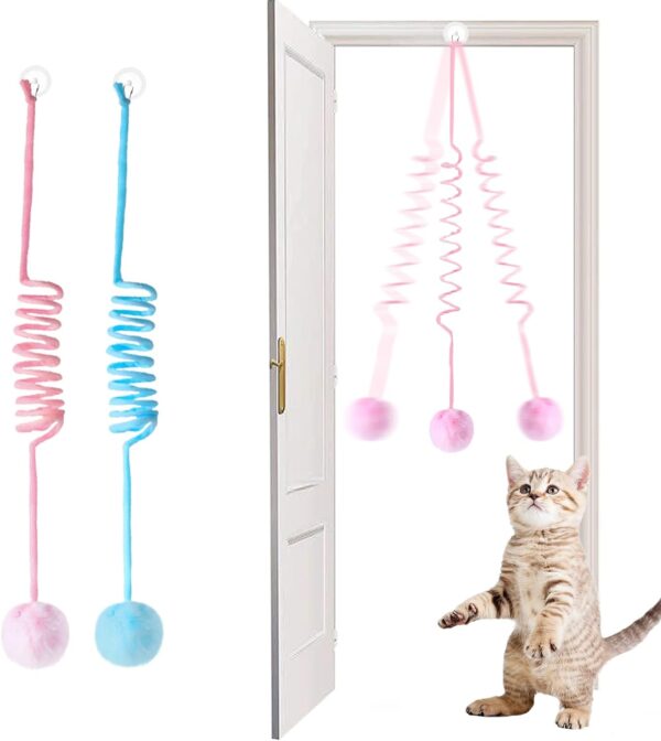 Fantasyon 2PCS Interactive Cat Toys for Indoor Cats, Self-Play Hanging Door Cat Toys with Bell Plush Toy Cat Toy Chasing Exercising Kitten Toys for for Indoor Cats adult Kitten(Pink+Blue)