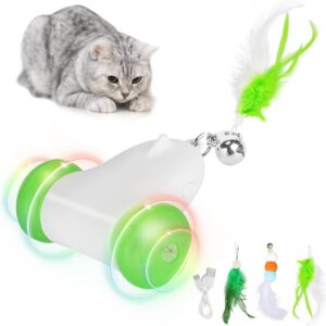 PETTOM Cat Toys Interactive for Indoor Cats, Smart Cat Mouse Toy with Colour-Changing LED Lights Wheels, Activated Cat Chase Toys for Kittens with Two Speed Modes- USB Rechargeable