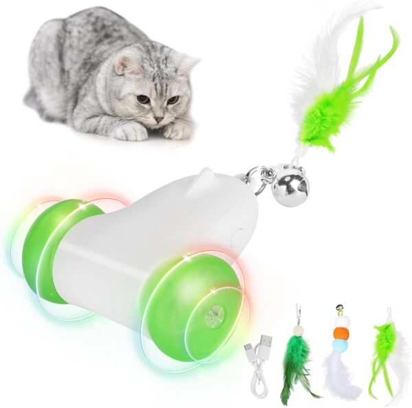 PETTOM Cat Toys Interactive for Indoor Cats, Smart Cat Mouse Toy with Colour-Changing LED Lights Wheels, Activated Cat Chase Toys for Kittens with Two Speed Modes- USB Rechargeable