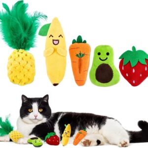 FWLWTWSS Catnip Toys for Cats, 5 Pcs Cat Toys for Indoor Cats Adult Kitten Toys Fruit Element Interactive Cat Toy Soft Plush Cat Pillow Cat Chew Toy for Pet Cat Playing Chewing Teeth Cleaning