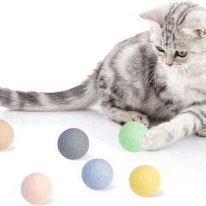 FURJOY Cat Wool Ball Toys, 6 Pack Colorful Cat Toy Balls for Small Pets Fetch and Play - Eco Friendly Quiet Wool Ball Cat Toy for Cats and Kittens, 4cm - Golf Ball Size