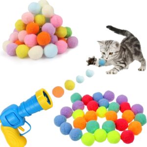 Interactive Cat Toys, Cat Ball Toy Launcher, Cat Ball Gun with 100pcs Soft Pom Pom Balls, Plush Ball Shooting Gun for Cats, Cat Fetch Toys for Indoor Pet Cat Exercise Training Chasing