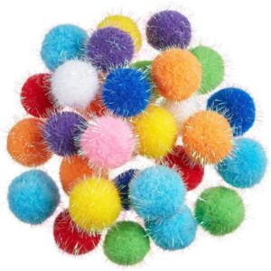 FadyDail 30Pcs 1.2inch/3cm Cat Toy Ball Cat Quiet Toy Kitten Ball Toy Fuzzy Tinsel Balls, Cat Chase Glitter Ball Toy Sparkle Pom Pom Balls for Indoor Cats Kitty Pets(Mixed Colour)