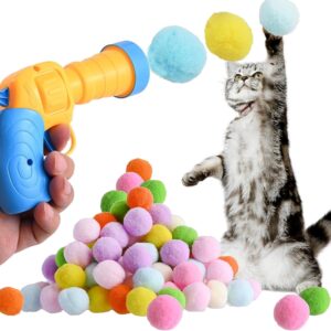 SXFENG Cat Toys Interactive Cat Toy Cat Pom Pom Balls with Cat Toy Launcher Cat Toy for Cats and Kittens Toy for Indoor Pets Cat Exercise Training Chasing (100pcs)