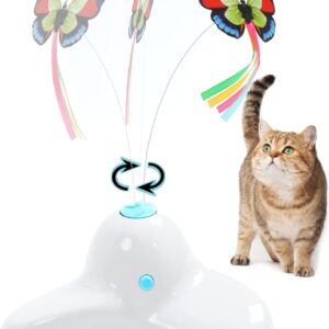 Vealind Indoor Interactive Play Teaser Cat Toy with 360°Electric Rotating Butterfly (Cream White)