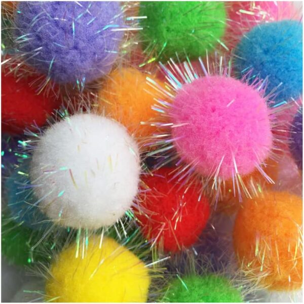 RIMOBUL 20PCS 1.5INCH Extra Large Cat's Favorite Chase Glitter Ball Toy Sparkle Pom Pom Balls