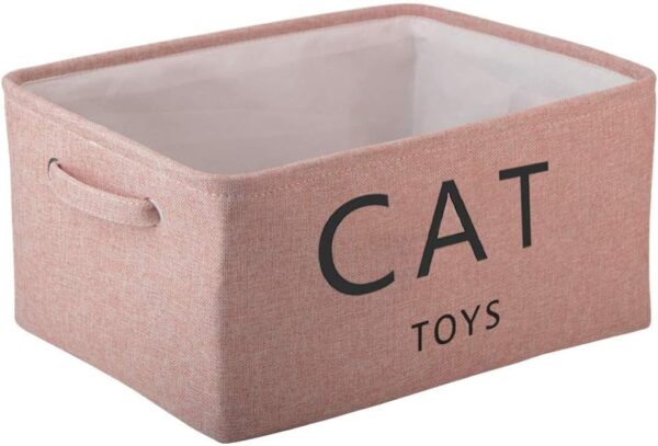 Pethiy Canvas cat toy box Basket storage cat hamper kitten toys for indoor cats- pet toy box- Pink-CAT