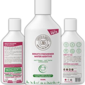 C&G Pets Breath Freshener Water Additive 500ml | 100% Natural | Anti Plaque Anti Tartar | Removes Bad Smell | Fresh Smelling Mouth Wash | Best For Dog