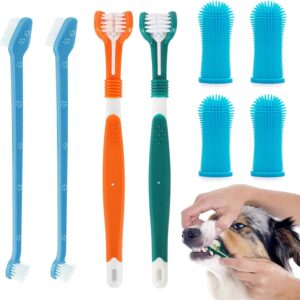 Dog Toothbrush Set, 2 Pack Triple Heads Dog Toothbrushes with 4 Pet Finger Toothbrushes, 2 Dual-Dead Toothbrush, Multi-Angle Dental Teeth Cleaning Products for Small Medium, and Large Pets