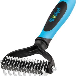 BOSHEL Premium Dog Grooming Undercoat Rake - Double Sided Deshedding and Dematting Comb for Dogs and Cats - Efficient Pet Hair Remover and Grooming Tool - Ideal for Matted Hair and Undercoat Care