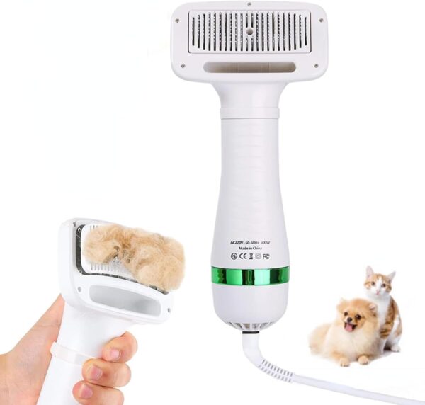 Felenny Pet Hair Dryer Comb 2 in 1 Portable Portable Dog Grooming Hair Dryer 3 Gears Wind Speed Home Pet Care Dog Cat Bathing Supplies, Adjustable Temperature