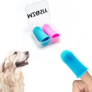 2 Pcs Dog Finger Toothbrush 360°Silicone Pet Finger Toothbrush for Dogs Cats，Dogs Teeth Plaque Dog Dental Care with Storage Case,Easy Dog Teeth Cleaning (Pink Blue)