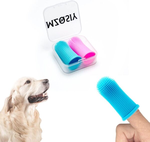 2 Pcs Dog Finger Toothbrush 360°Silicone Pet Finger Toothbrush for Dogs Cats，Dogs Teeth Plaque Dog Dental Care with Storage Case,Easy Dog Teeth Cleaning (Pink Blue)