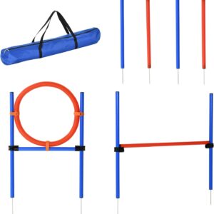 PawHut Pet Agility Training Equipment Dog Play Run Jump Obedience Training Set Adjustable (Pole + Hoop + Hurdle)