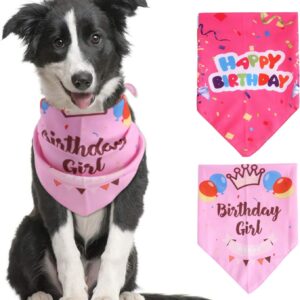 2 Pack Dog Bandanas Triangle,Adjustable Pet Birthday Bandana Washable Cat Bandana Dog Neckerchief Pets Scarf Birthday Party Supplies for Small Medium Large Dogs Cat Pets (Pink)