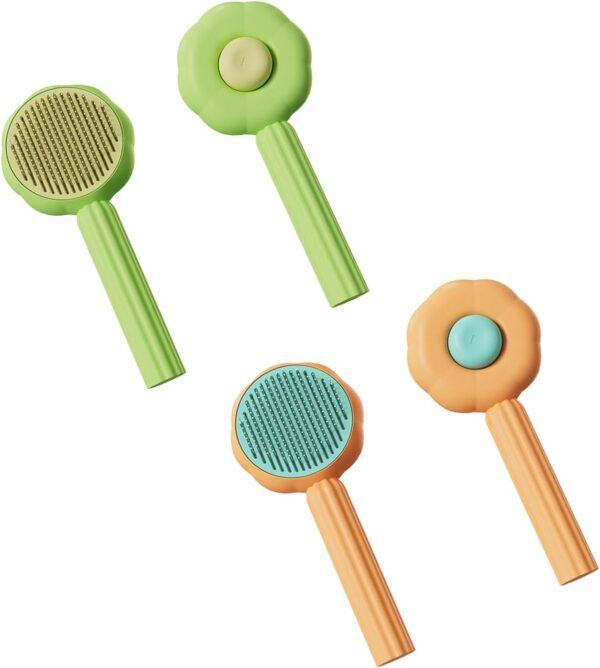 2pcs pet cleaning brush, animal hair cleaning brush, pet hair removal care brush, pet grooming brush hair removal brush with hair removal button (Orange and Green)