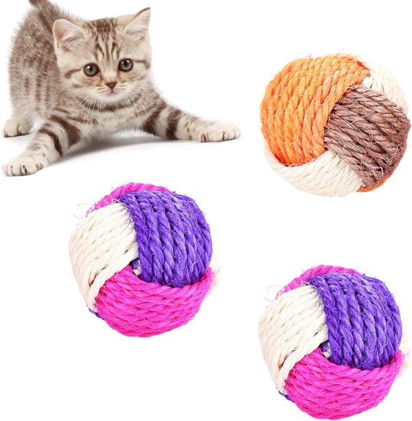 3 Pcs Cat Toy Ball Sisal Ball Pet Scratching Ball Animals Interactive Toy Ball Interactive Cat Rolling Ball Environmentally Friendly Kitten Balls for Cats Kitten Dog Playing Chewing (Random Color)