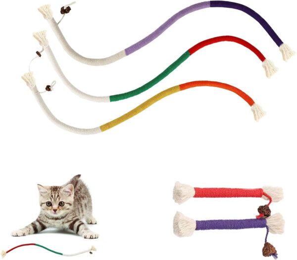 5 PCS Catnip Toy Bite Rope, Funny Catnip Toys for Cats, Silvervine Chew Sticks for Cats, Cat Nip Products for Kittens for Cats Teeth Cleaning Kitty Stress Release, 2 PCS Short Catnip Random Color