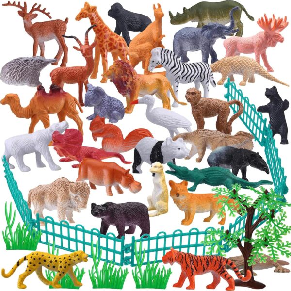 53Pcs Animals Figures Toys Set, Wild Jungle Zoo Animal, Mini Animal Figures Set Gifts for Kids Boys Girls 3 4 5 6 Years Old