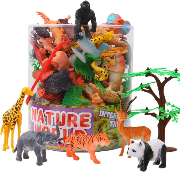 54 Piece Mini Animals Figure, Jungle Animals Toys Set With Gift Box, Realistic Wild Animal Party Favors Toys For Boys Kids Toddlers Forest Small Farm Animals Toys Playset