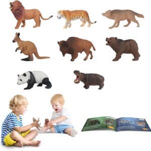 8 Jumbo Animal Toys for Kids Zoo Safari Jungle Animals Figures With Educational Book Gift for 5 4 3 Year Old 2 Toddler Boys Girls