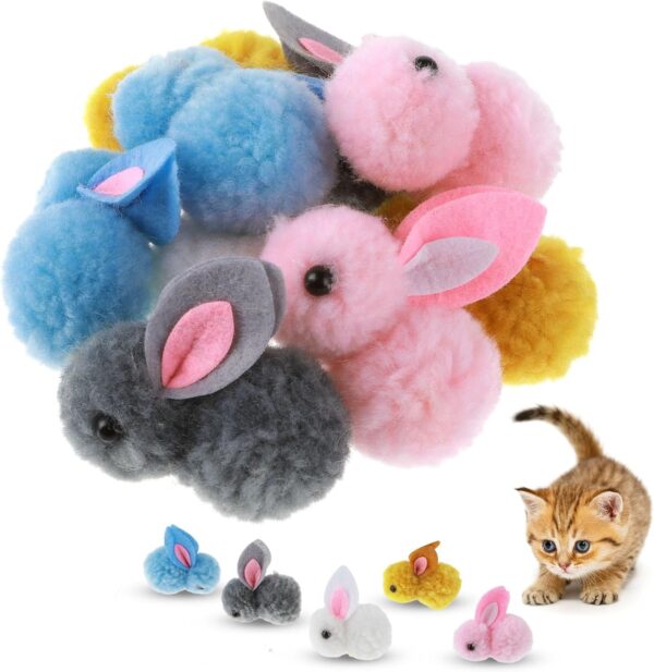 Amaxiu 10Pcs Cat Plush Toy Balls, Cute Bunny Shape Kitten Pompom Soft Kittens 5.5cm/2.16in Puff Ball Indoor Fun Colorful Cat Ball Toy Cat Pom Pom Balls for Pet