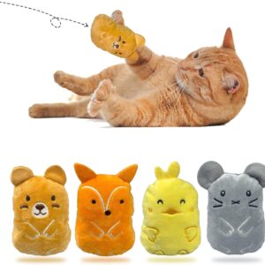 Andiker 4Pcs Cat Catnip Toys, Interactive Cute Cartoon Cat Plush Toys, Soft Kitten Chew Toys Cat Pillow for Playing Teeth Grinding Cleaning (Animal)