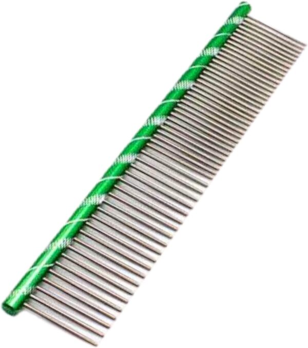 Anigood PET Grooming Comb Metal Double Row Teeth Colourful Handle Brush For Dogs Cats Fur Firm Grip| Professional Deshedding Dematting Pet Supplies (Green)