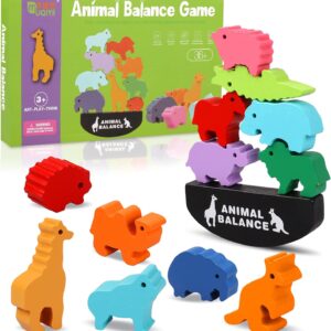 Animal Stacking Blocks - Vaktop 13PCS Wooden Animal Balance Game, Educational Stacking Toys, Ideal Birthday for 3 4 5 Years Old Boys Girls