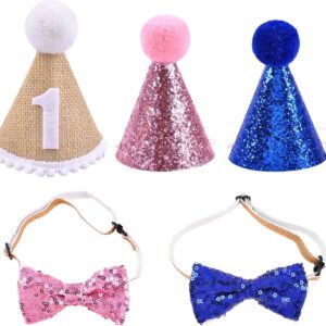 Anwangda 5PCS Pet Birthday Hat Kit, Pet Birthday Hat and Bow, Sparkling Sequin Birthday Hats, Dog Cat Birthday Party Decoration Headwear, Pets Birthday Party Supplies for Cat and Dog