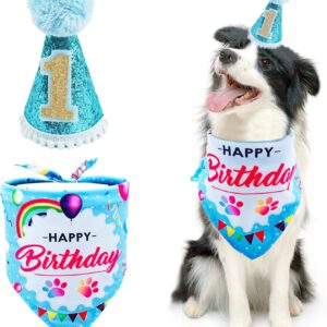 BIPY Dog 1st Birthday Hat Bandana Set for Boys Small Medium Dogs Cats Soft Bibs Doggy Party Grooming Supplies Celebration Birthday Bandana Shipped Randomly