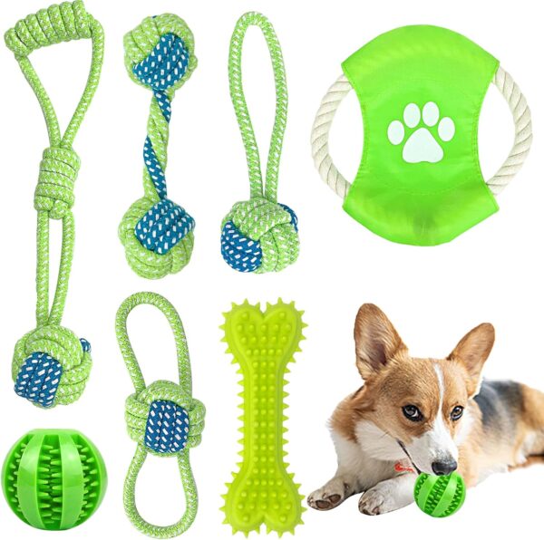 BOMPOW Puppy Teething Toys from 8 Weeks, Interactive Dog Rope Toy, Natural Cotton Dog Chew Toy, 7 Packs…