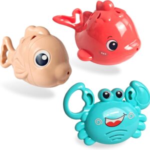 Biapian 3 Pcs Bath Toys, Floating Sea Animals (Crab Clownfish fish) Water Toys for Baby Kids Indoor and Outdoor Water Toy Toddler Shower and Swimming Pool