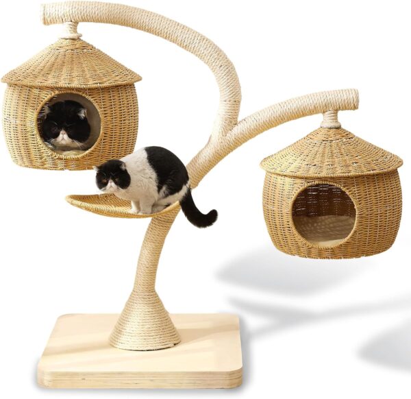 Big Modern Cat Tree with Cat cage Tree Design, Cat Condo Tower with Sisal-Covered Scratching Post, Cute and Stylish Cat House, Large and Unique Cat Furniture Supplies Perch for Your Feline Friend