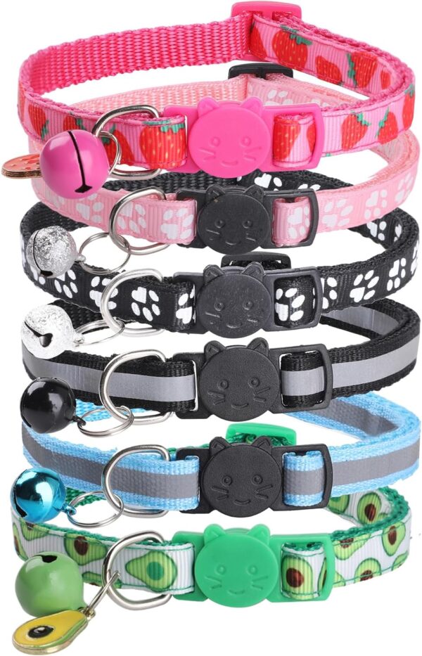 Bigqin 6 Pack Cat Collars with Bells, Adjustable Breakaway Cat Collars, Reflective Cat Collars for Girl Cats Male Cats Pet Supplies, 6 Colors