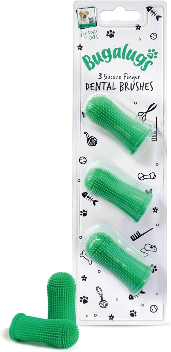 Bugalugs Dog Finger Toothbrush with 360 Degree Bristles- Dog Teeth Cleaning Products Dog Toothbrush & Cat Toothbrush Plaque Remover for Dogs use with Dog Toothpaste & Cat Toothpaste