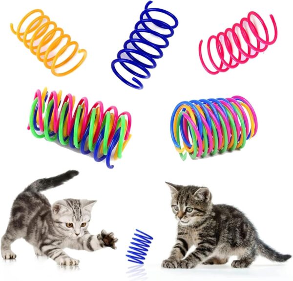 Cat Colorful Springs Toys, 12 Pcs Cat Spring Creative Toys for Kittens, BPA Free Durable Heavy Plastic Interactive Toys to Kill Time and Keep Fit for Swatting, Biting, Hunting Kitten Toys