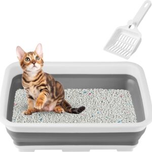 Cat Litter Box, Foldable Cat Litter Pan with Scooper Portable Travel Litter Boxes for Collapsible Cat Litterbox Toilet Poop Tray for Indoor Cats Kittens Small Pets Kitty Supplies