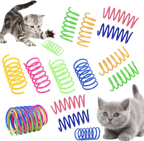 Cat Spring Toy, 40Pcs Spring Tumbler Cat Toys Colorful Cat Creative Toys for Kittens BPA Free Durable Heavy Plastic Interactive Toys to Kill Time and Keep Fit for Swatting Biting Hunting Kitten Toys