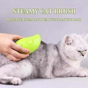 Cat Steamy Brush 3-in-1 Grooming Steamy Massage Comb with Hair Remover, Hair Detangler, and Anti-Flyaway Solution Electric Comb Pet Hair Removal with Water Tank (Green)